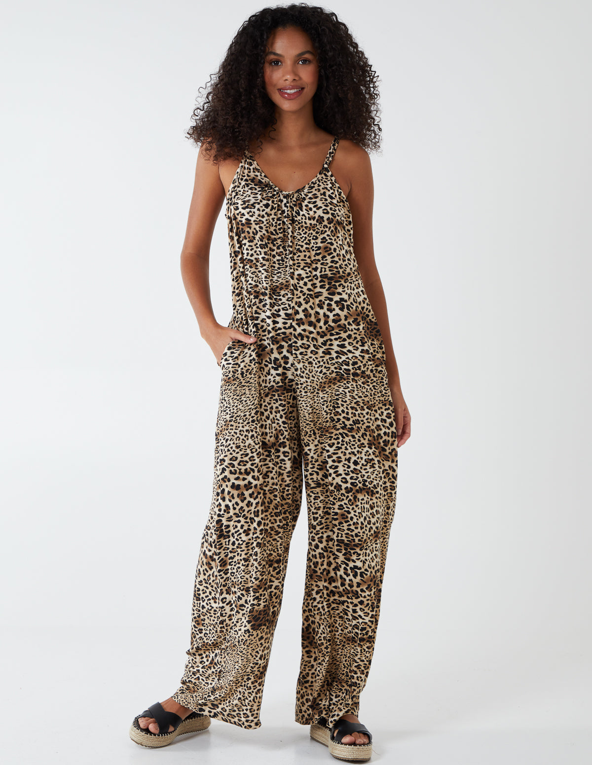 Leopard Print Wide Leg Jumpsuit 