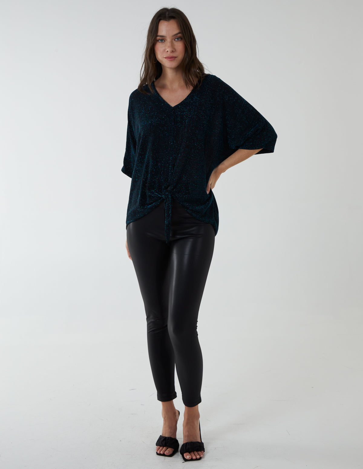 Tie Front Oversized Glitter Top 