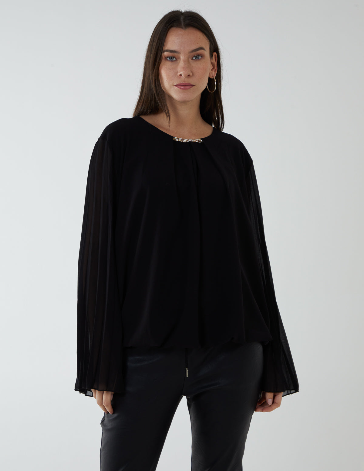 Pleated Sleeve Blouse - ONE / BLACK