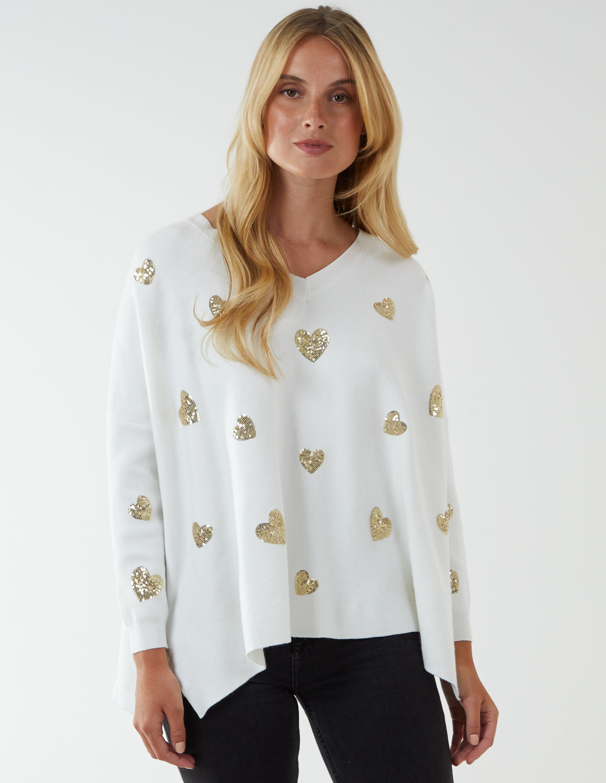 Embellished Heart V-Neck Jumper 