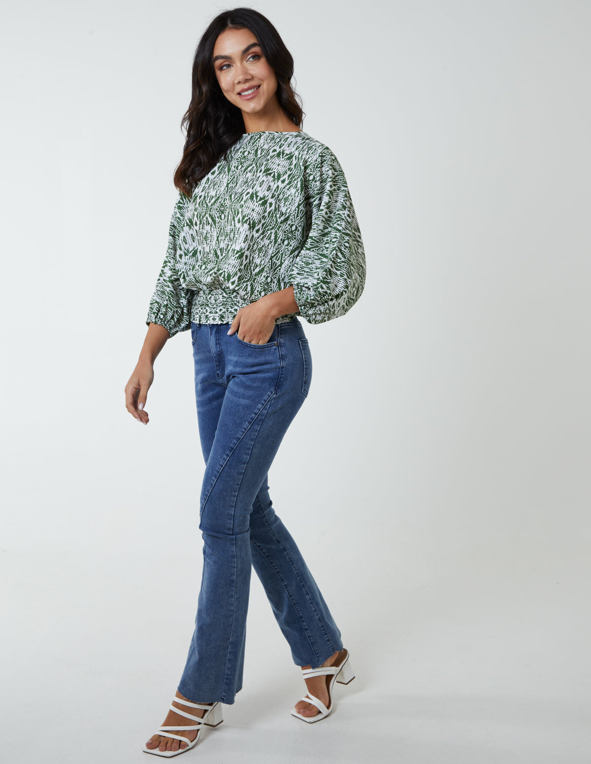 Shirred Hem Batwing Top 