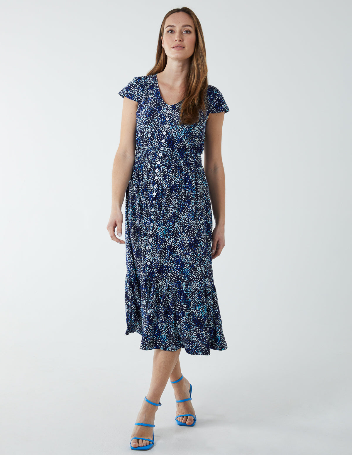 Button Through Midi Dress - 10 / NAVY