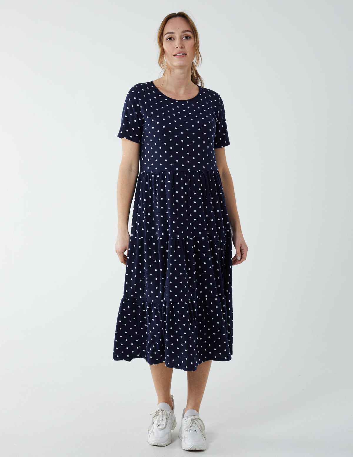 Tiered Smock Midi Dress - M / NAVY