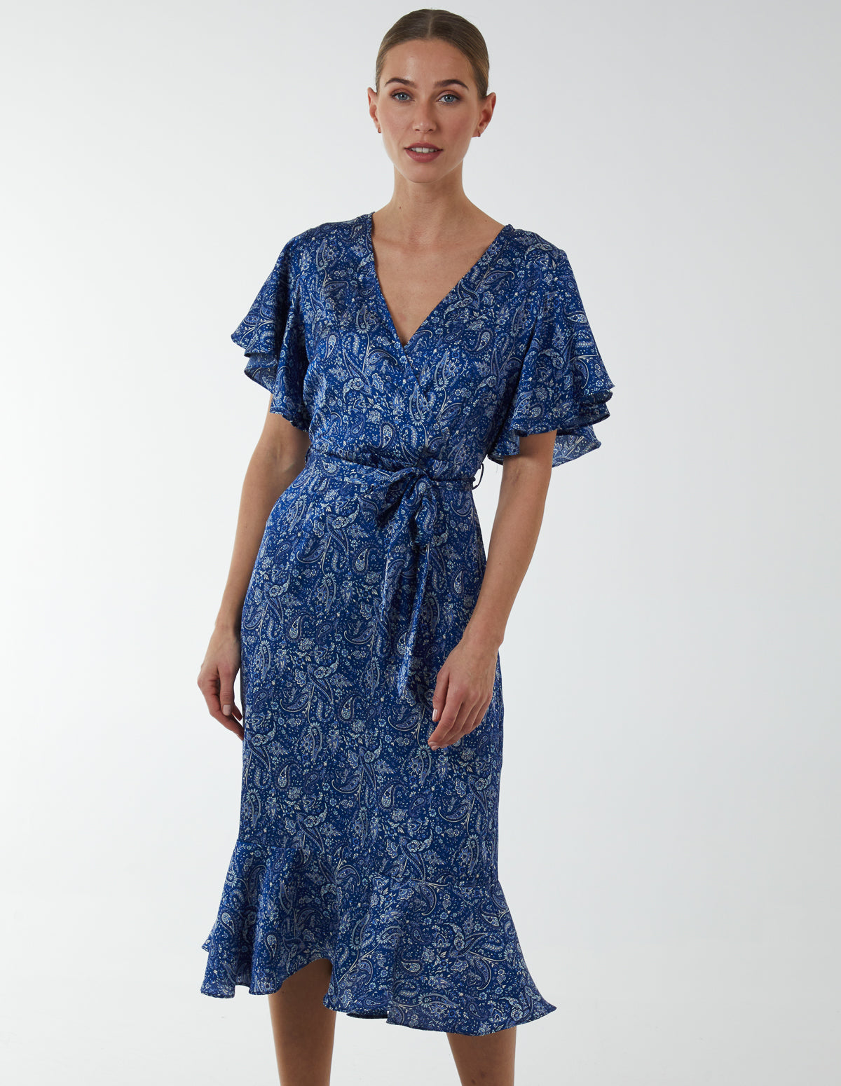 Wrap Ruffle Tiered Midi Dress - 10 / NAVY