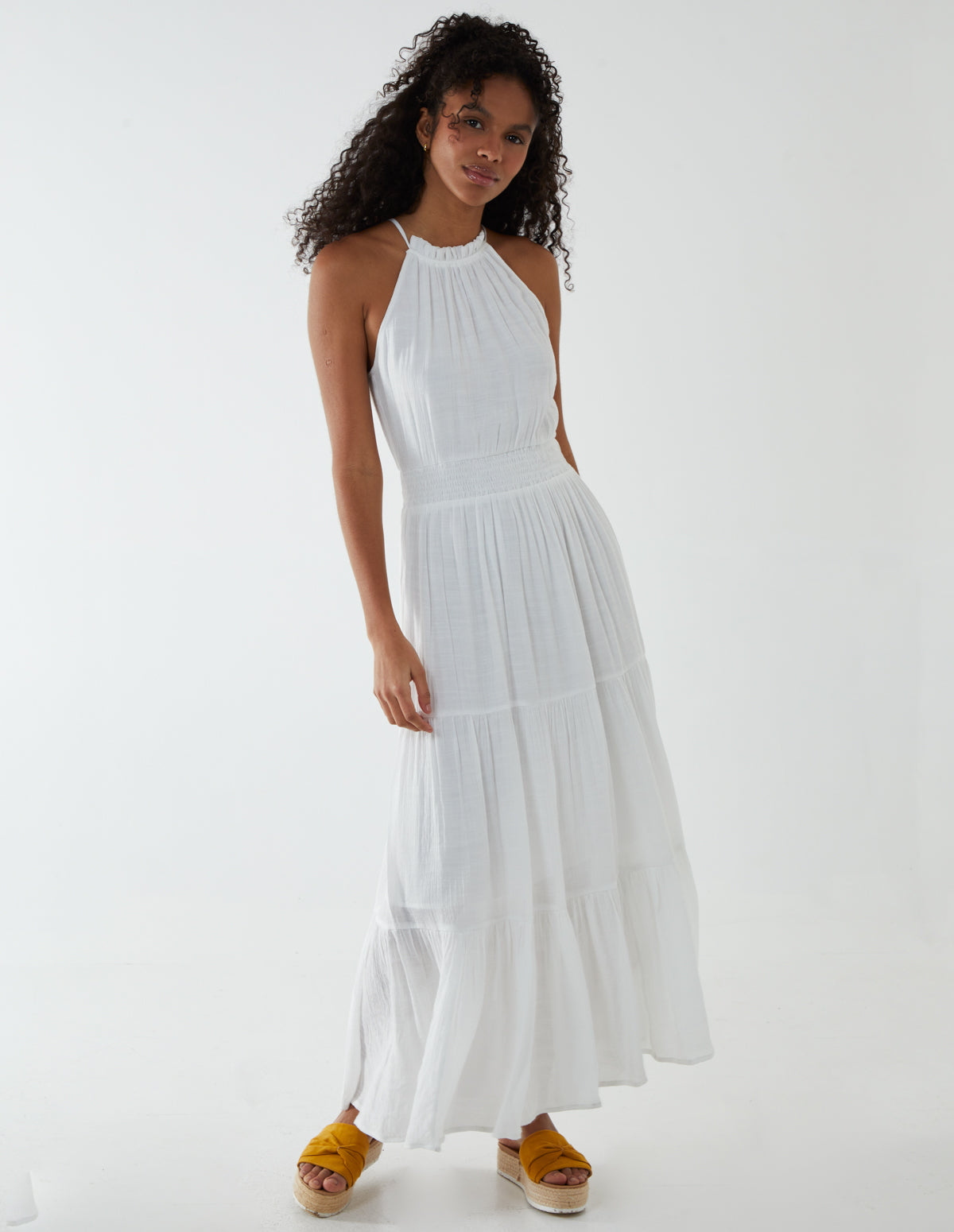 Drawstring Maxi Halter Neck Maxi Dress 