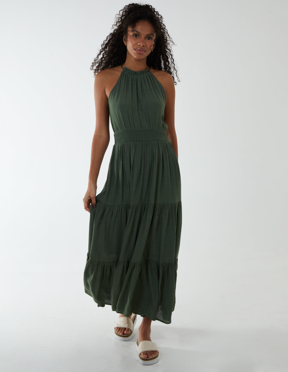 Drawstring Maxi Halter Neck Maxi Dress 