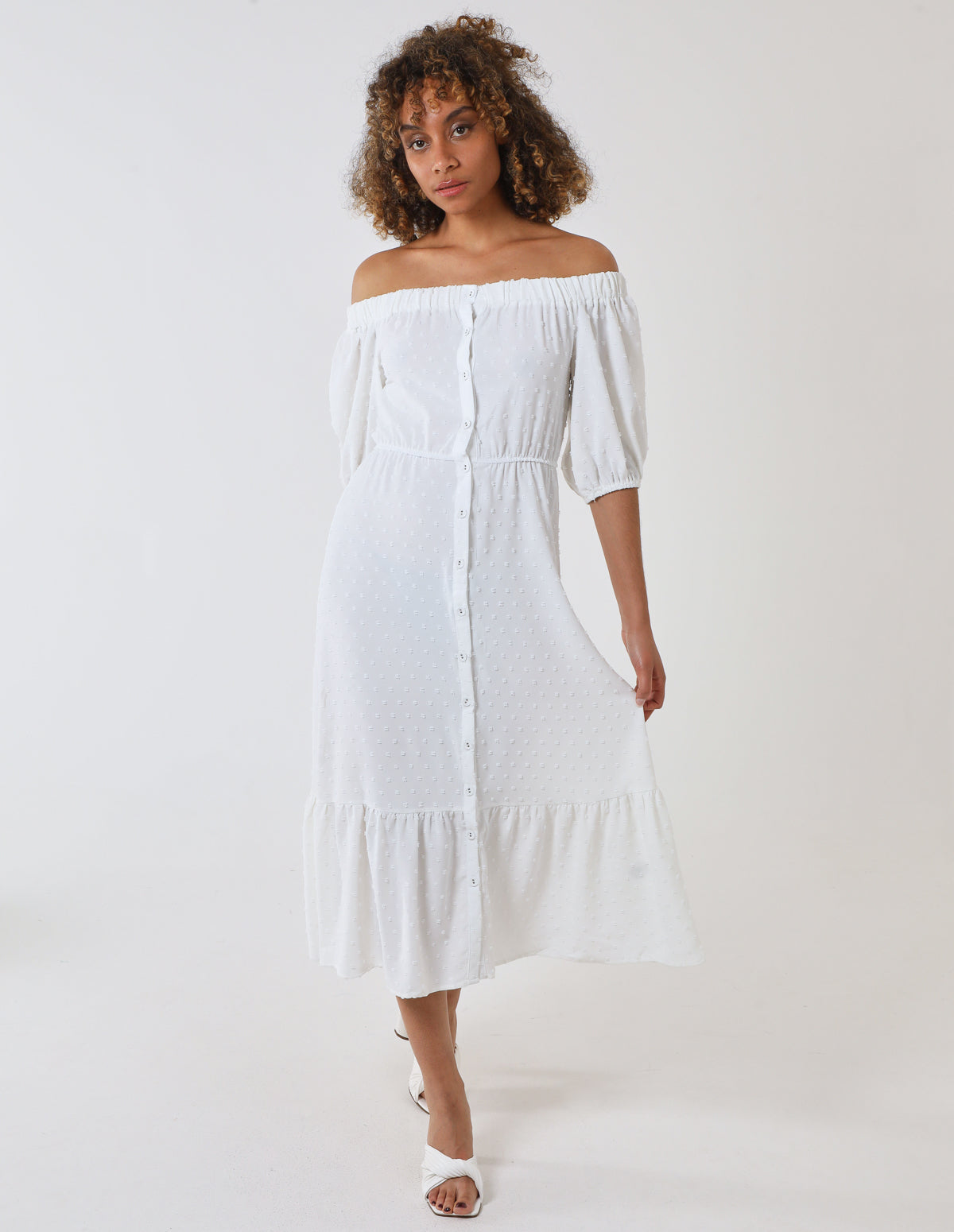 Bardot Button Through Midi Dress 