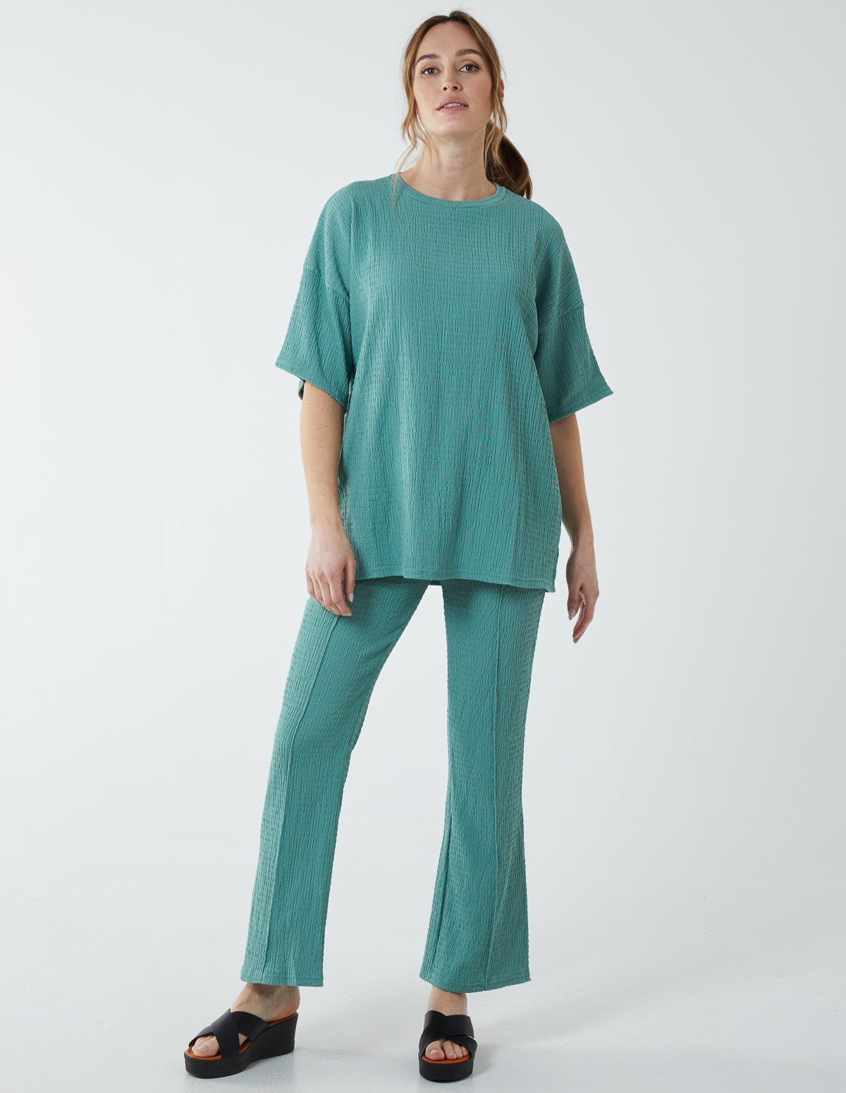 Waffle Trouser And T-Shirt (Set) - L / Bottle Green