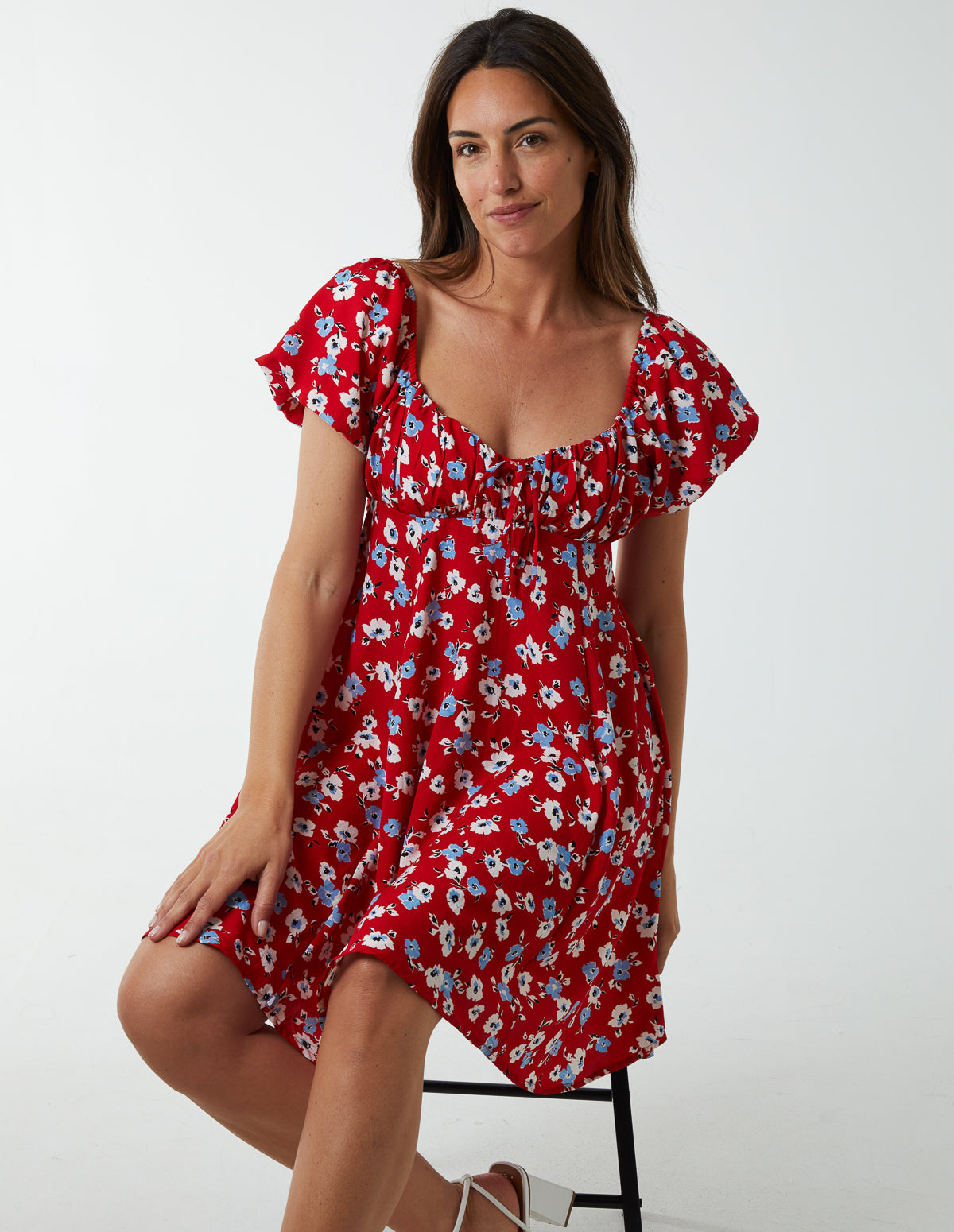 Milkmaid Ruched Bust Short Sleeve Mini Dress 