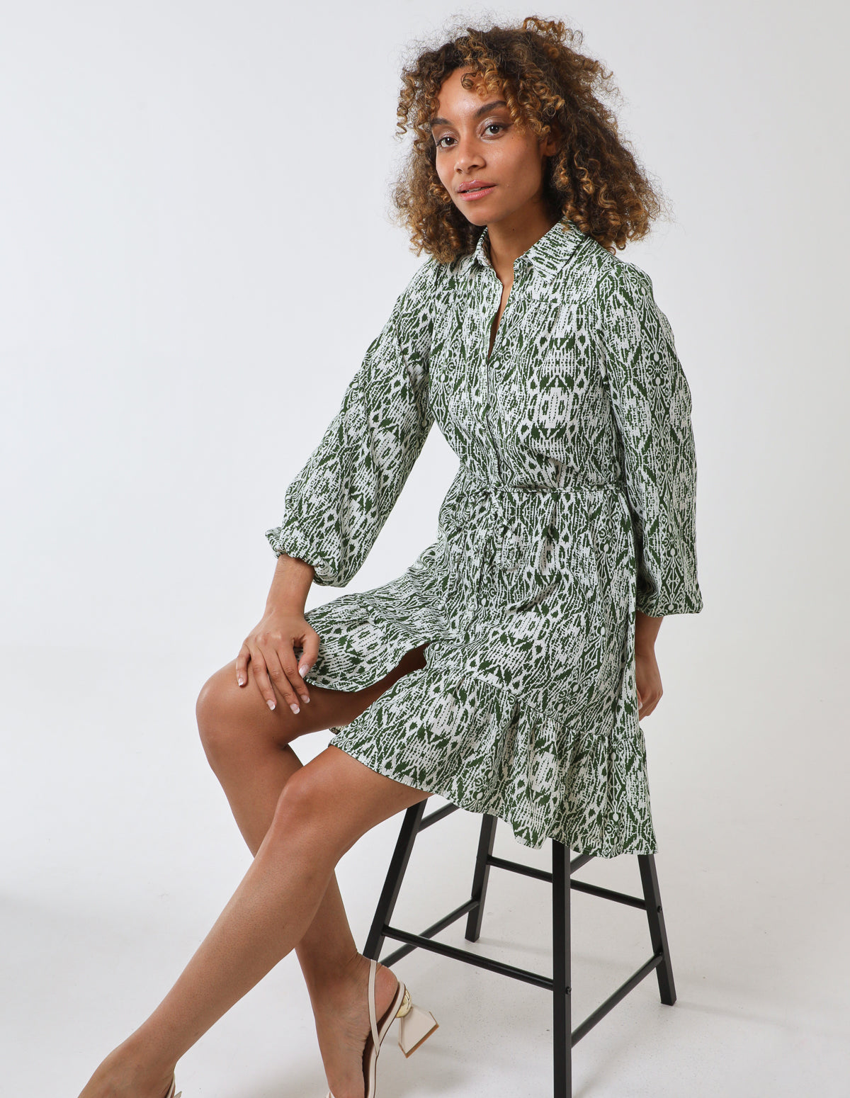 Long Sleeve Mini Shirt Dress - 12 / GREEN