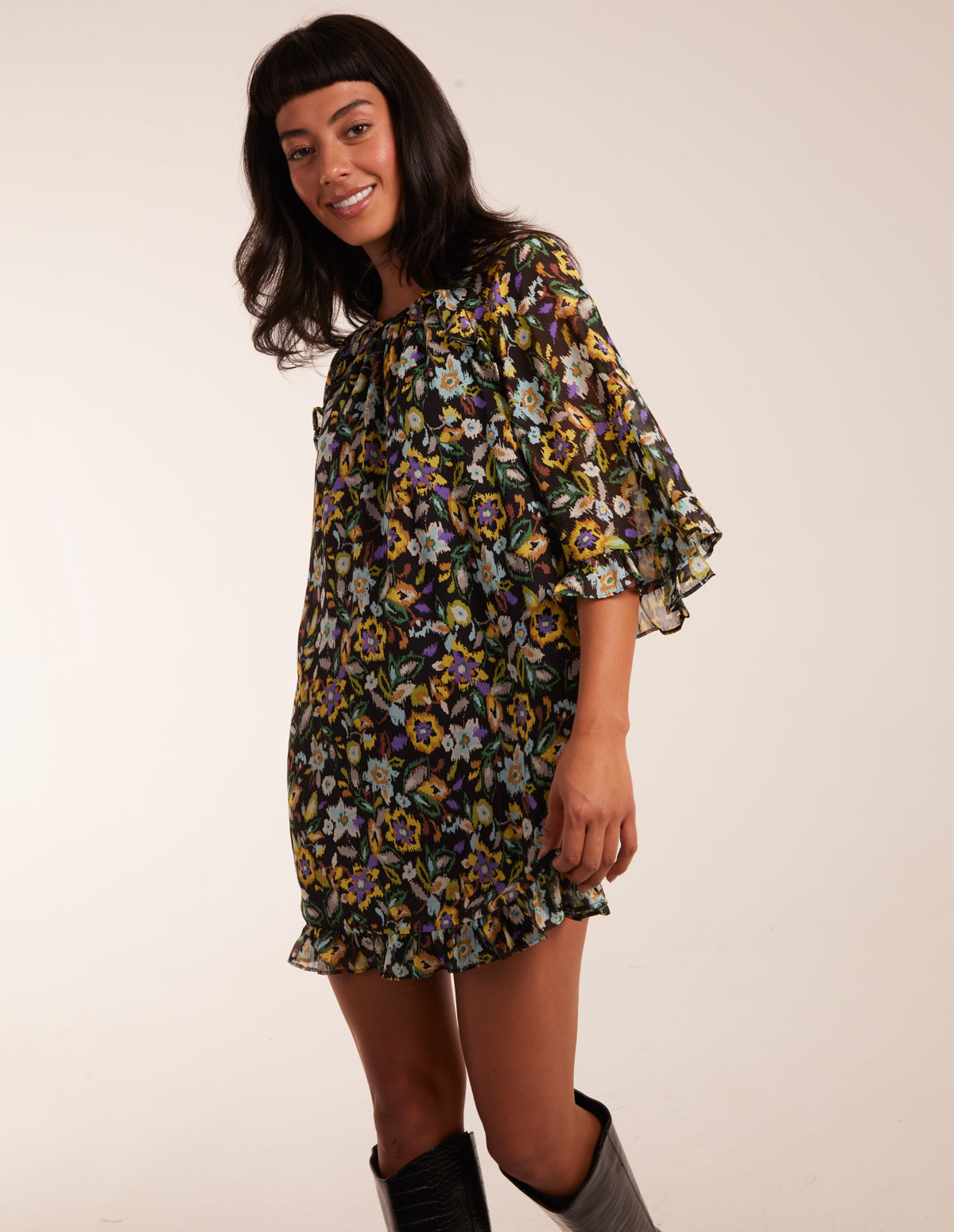 Floral Raglan Sleeve Tunic Dress 