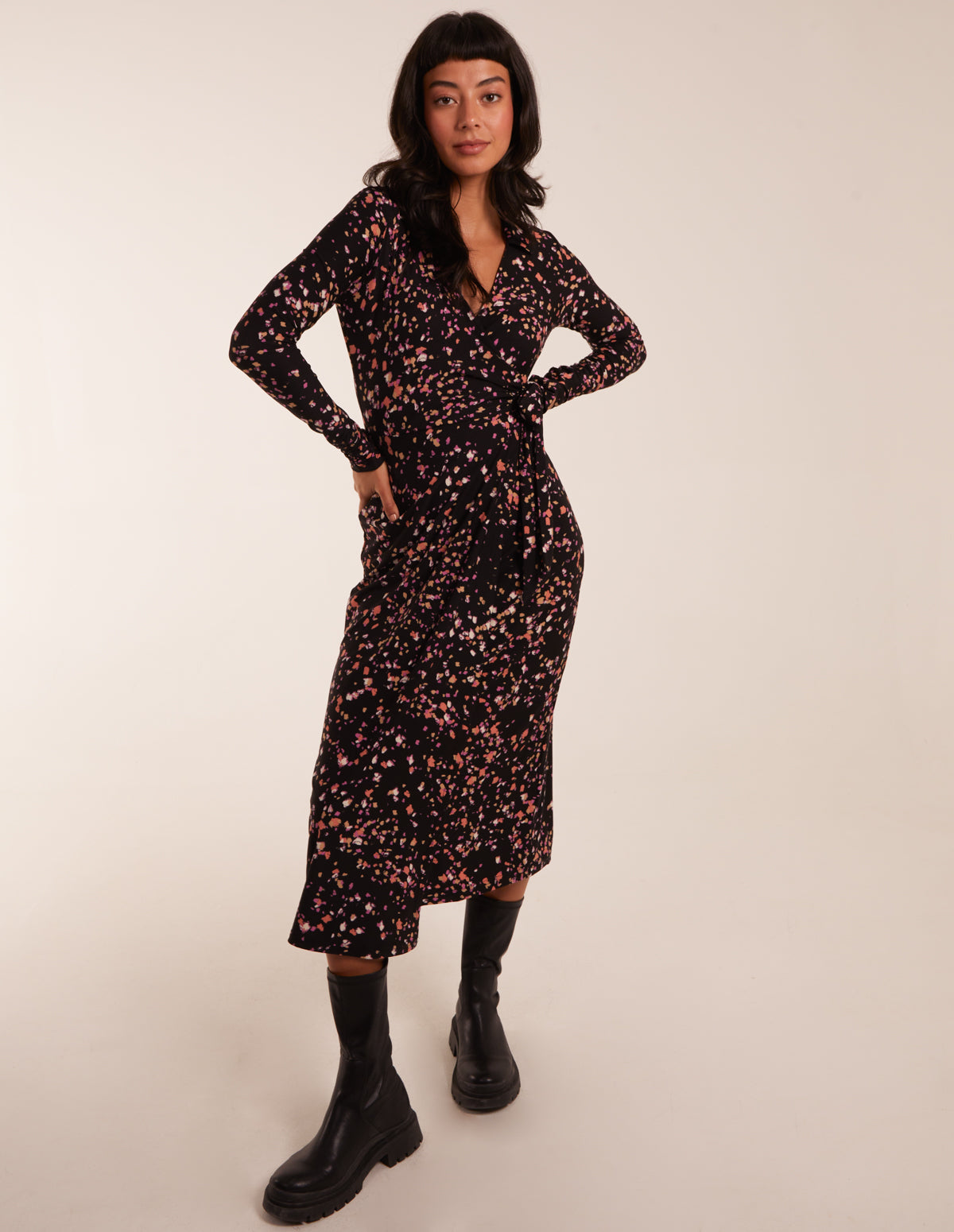 Tie Side Long Sleeve Wrap Dress 