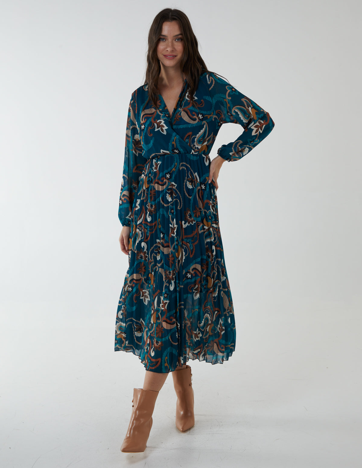 Paisley Printed Wrap Front Dress 