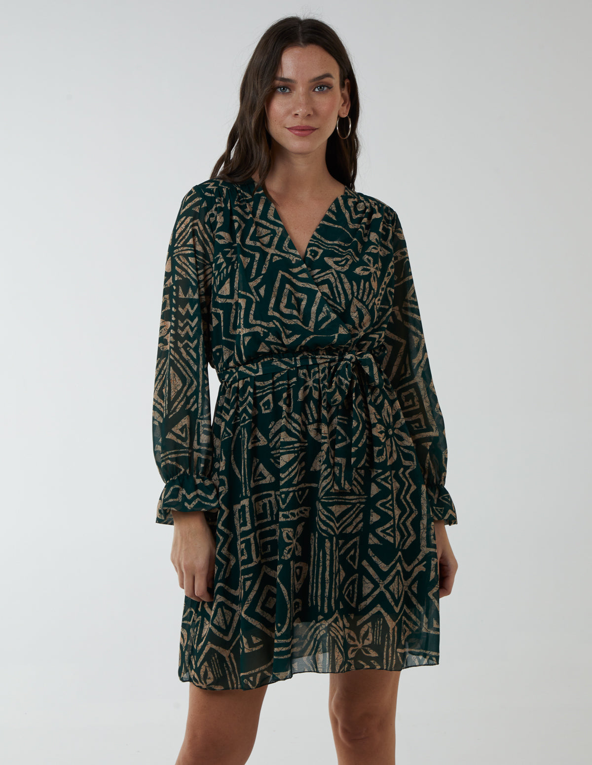Abstract Aztec Wrap Front Dress 