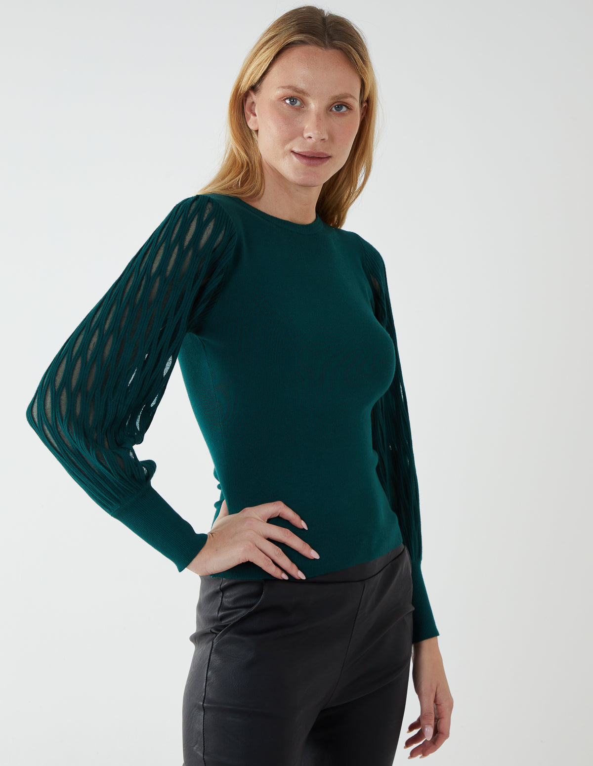 Cut Out Sleeve Jumper - L / Bottle Green