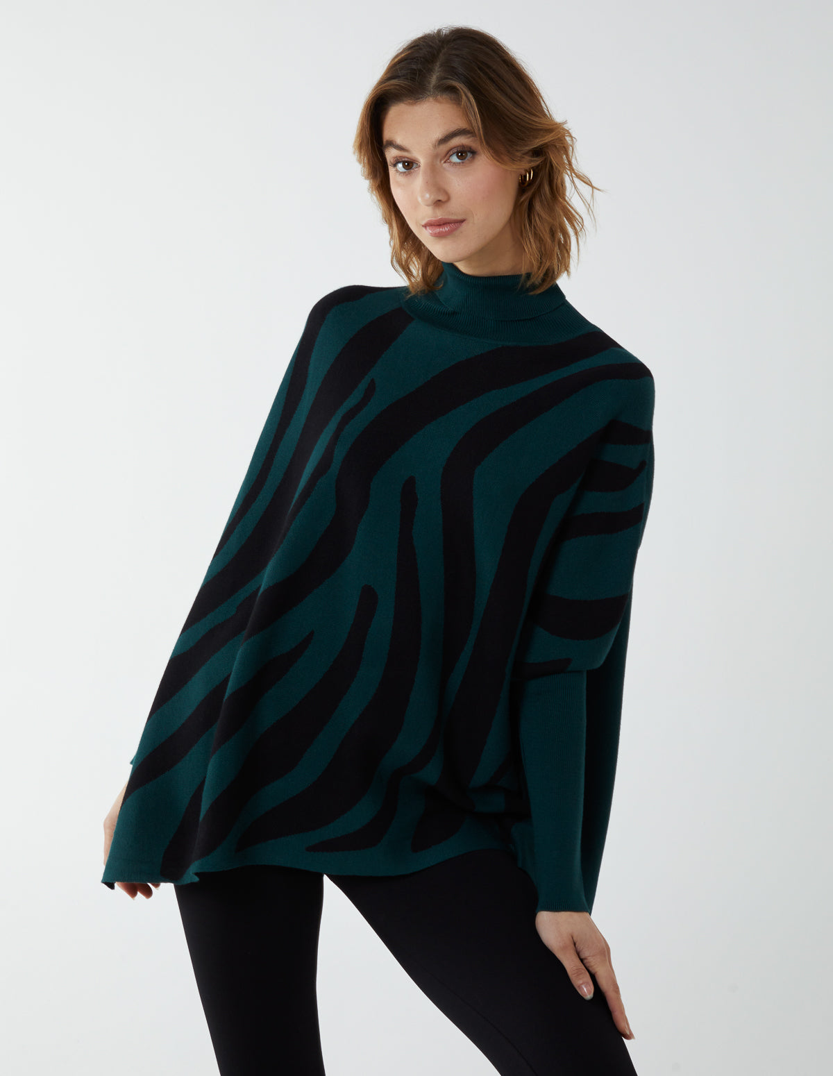 Zebra Roll Neck Poncho Jumper 