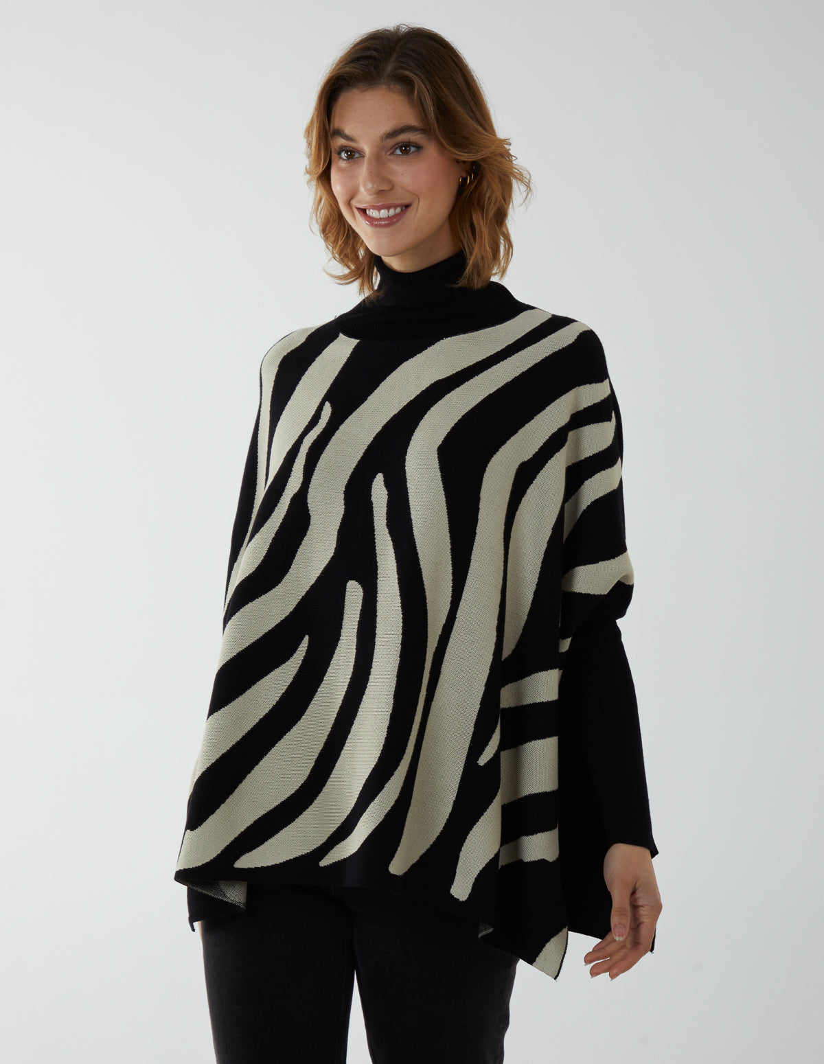 Zebra Roll Neck Poncho Jumper 