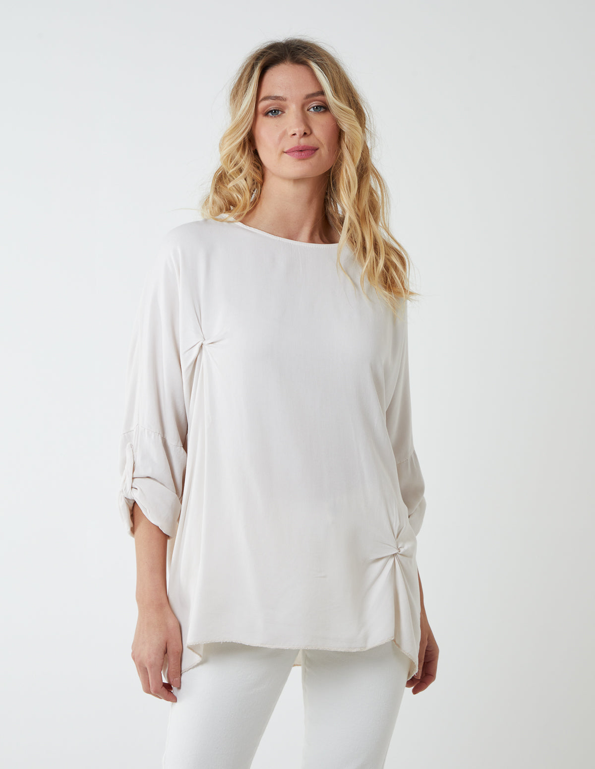 Double Twist Oversize Turn Back Sleeve Top 