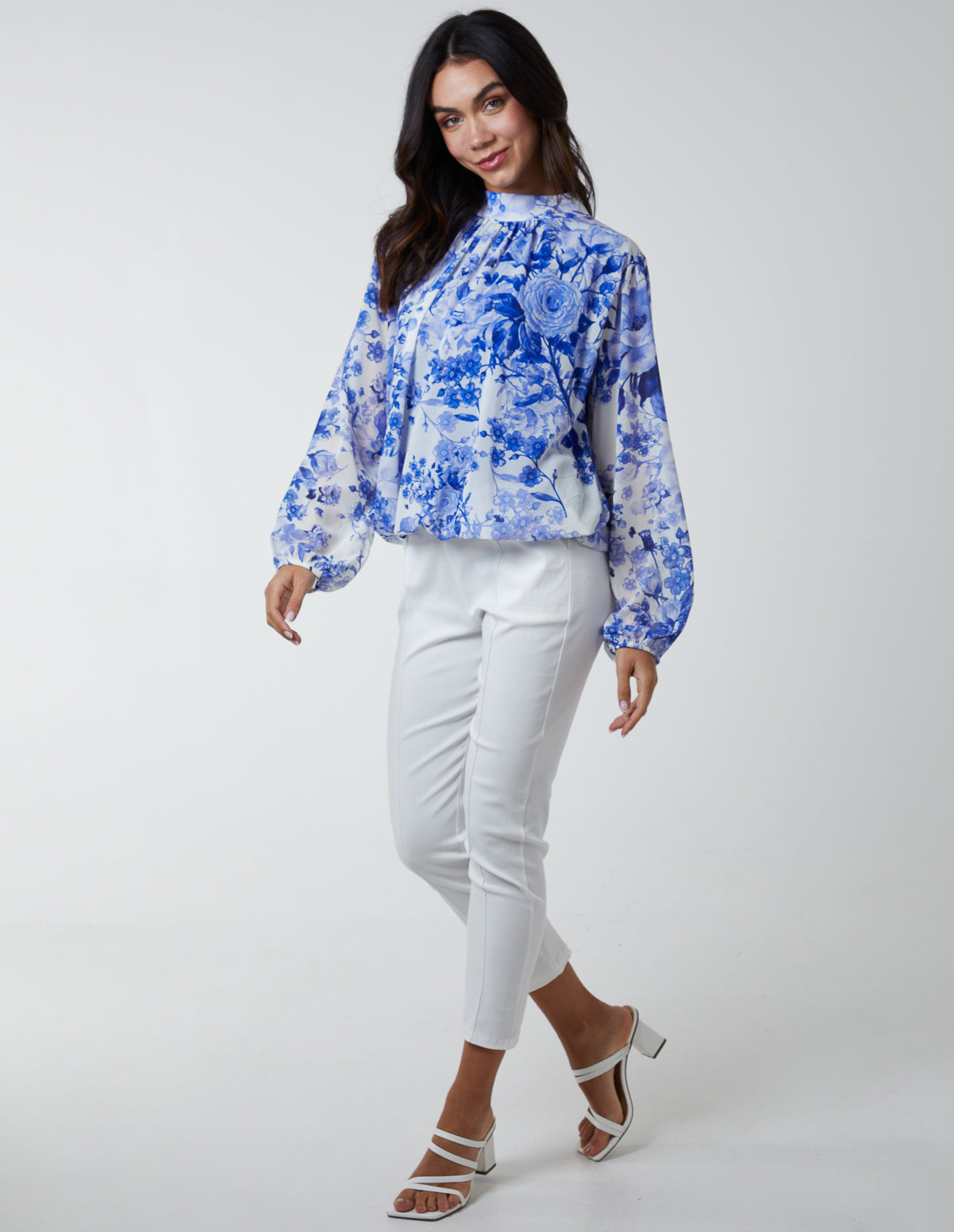 High Neck Floral Print Blouse 