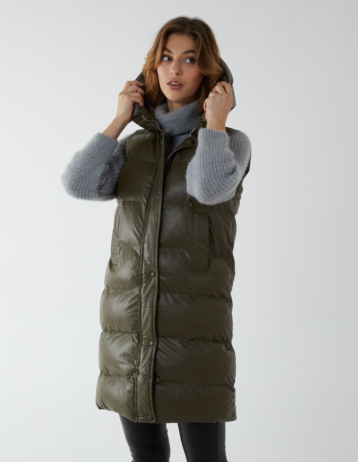 Hooded Puffer Gilet - L / KHAKI