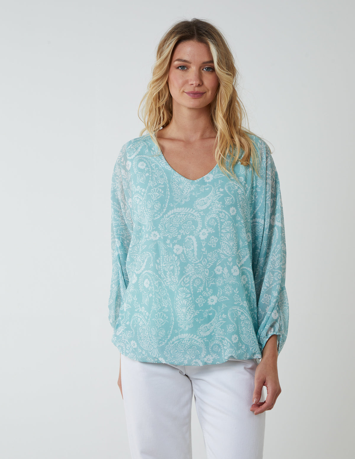 Batwing V-Neck Bubble Hem Top 