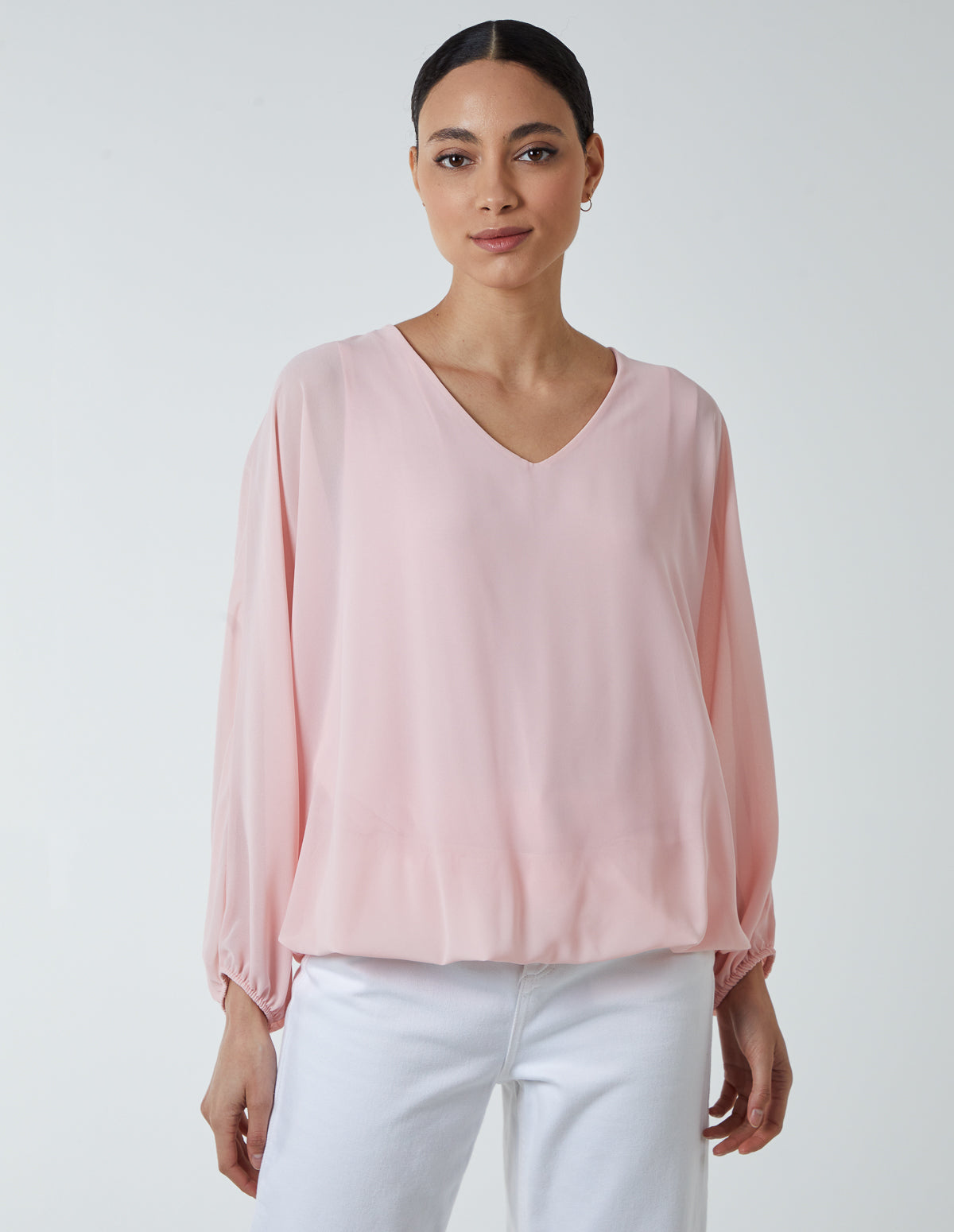 V Neck Batwing Bubble Hem Top 