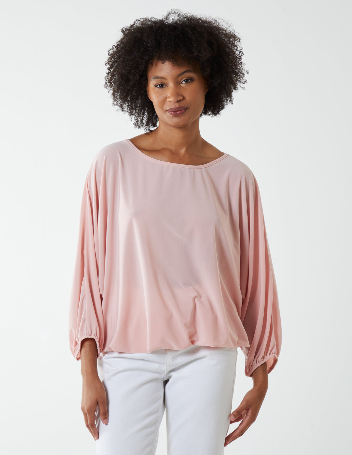 Batwing Necklace Elasticated Hem Top - ONE / PINK