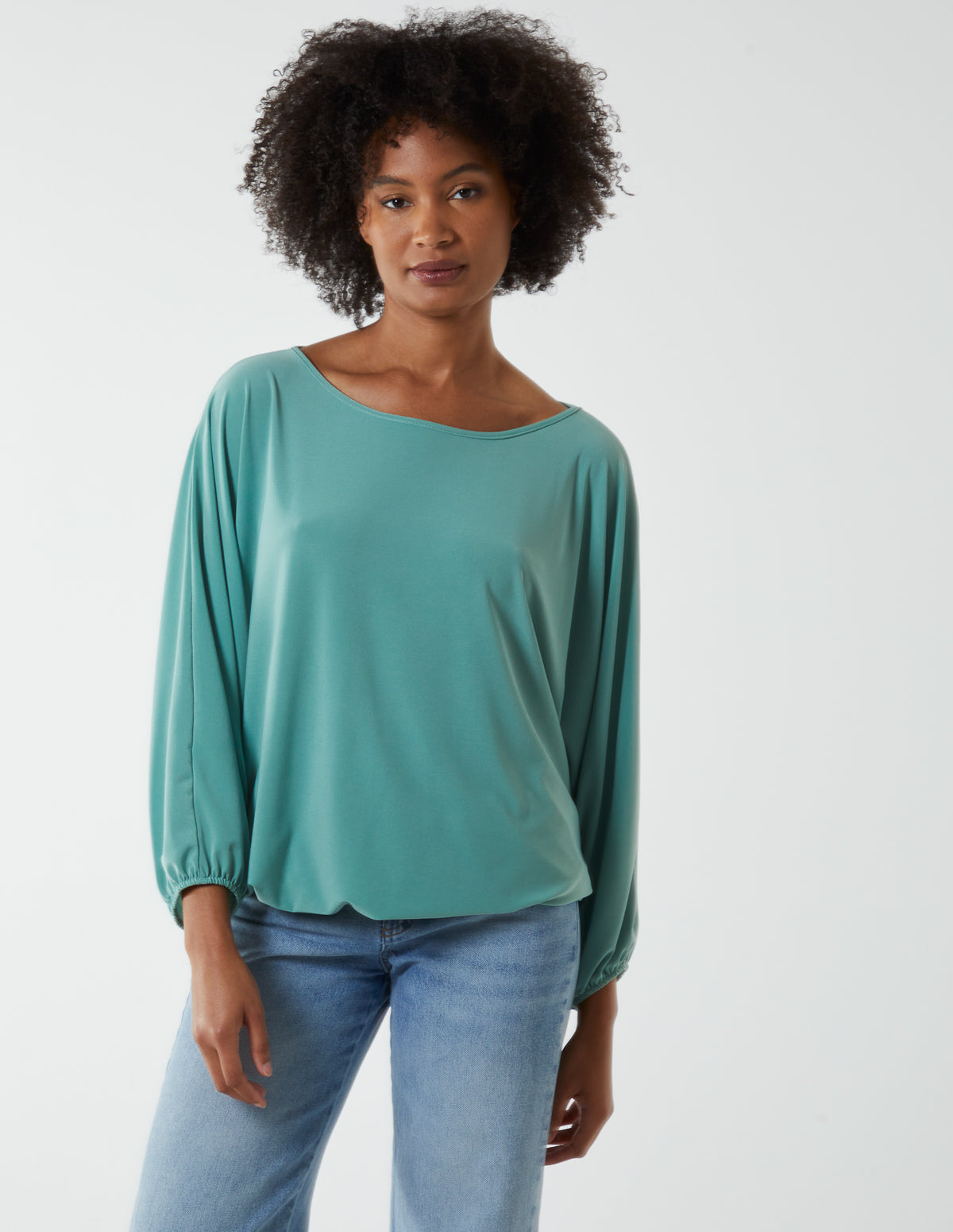 Batwing Necklace Elasticated Hem Top 