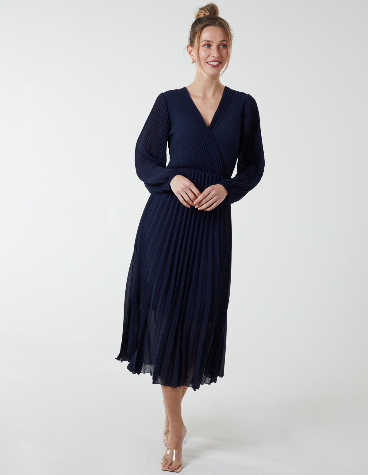 Pleated V-Neck Dress 