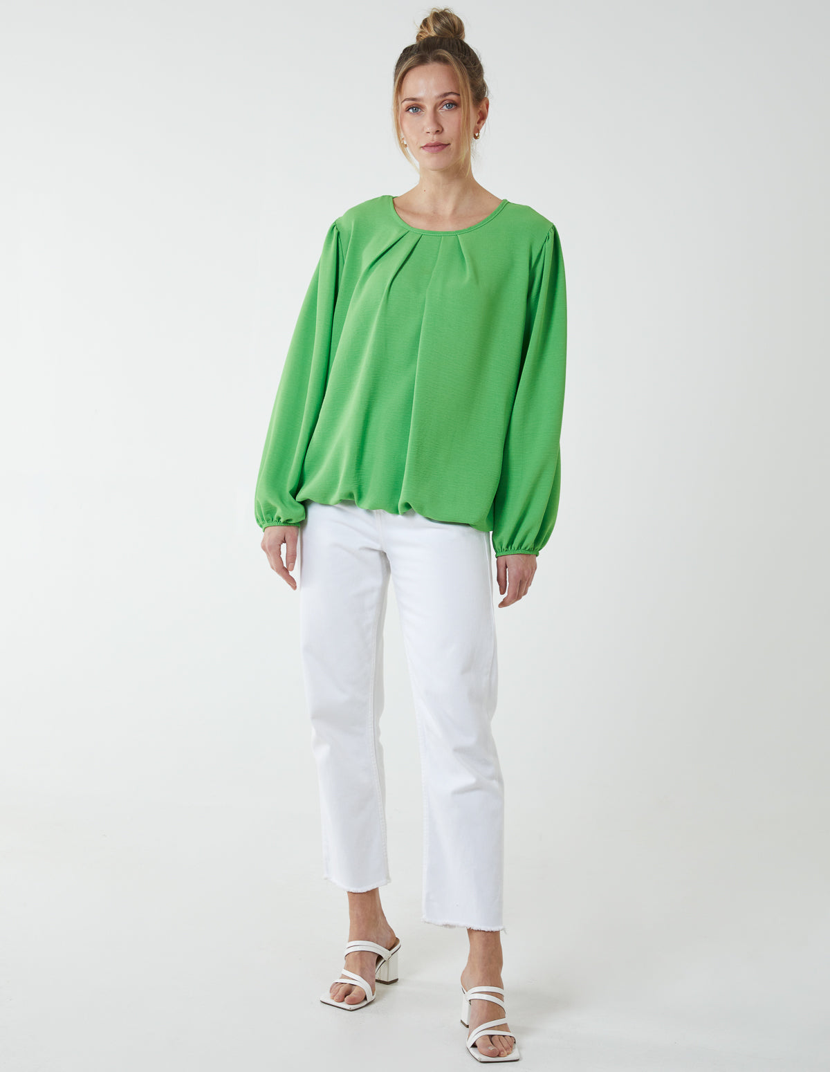 Elasticated Blouson Hem Blouse - M/L / GREEN