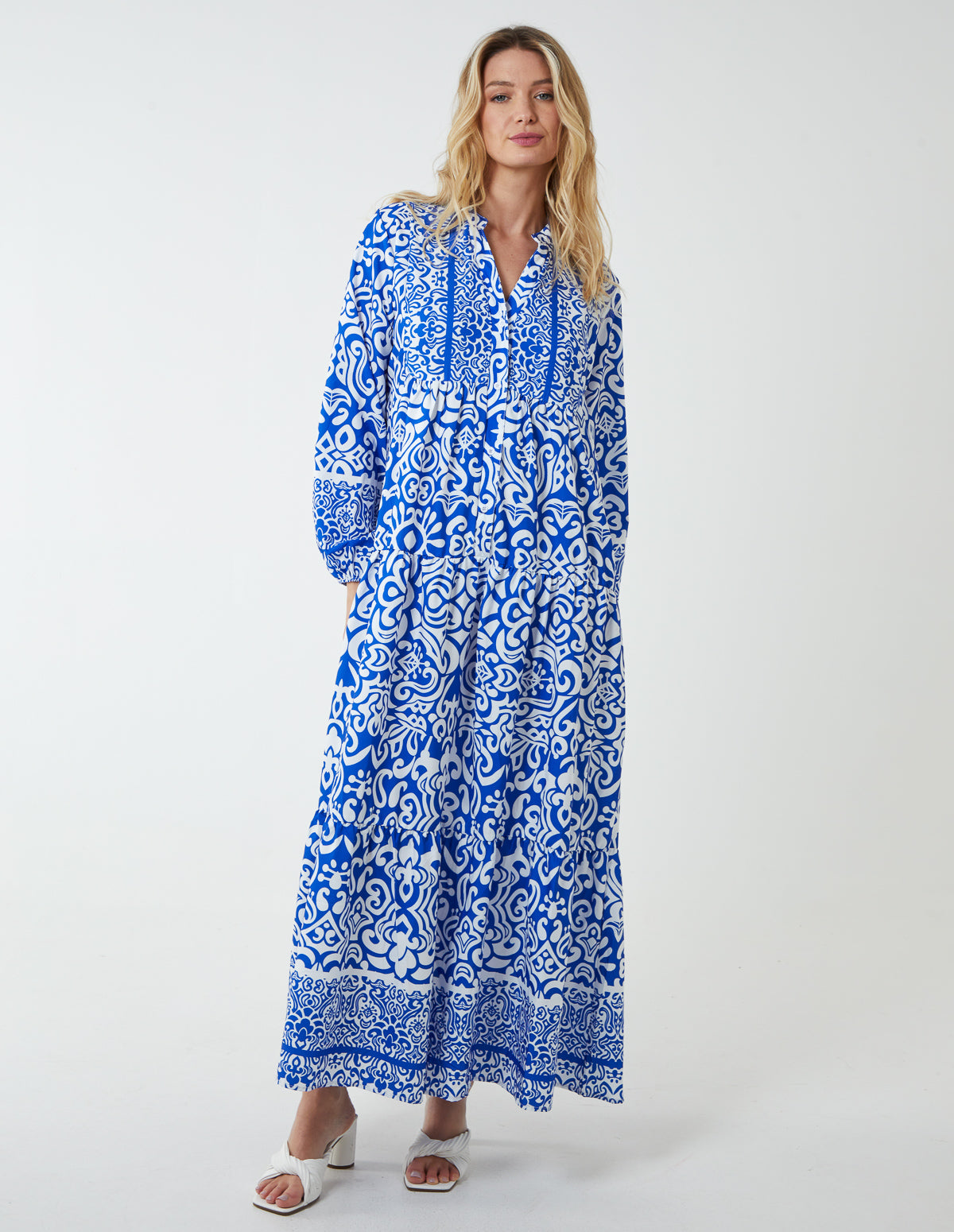 Long Sleeve V Neck Maxi Dress 