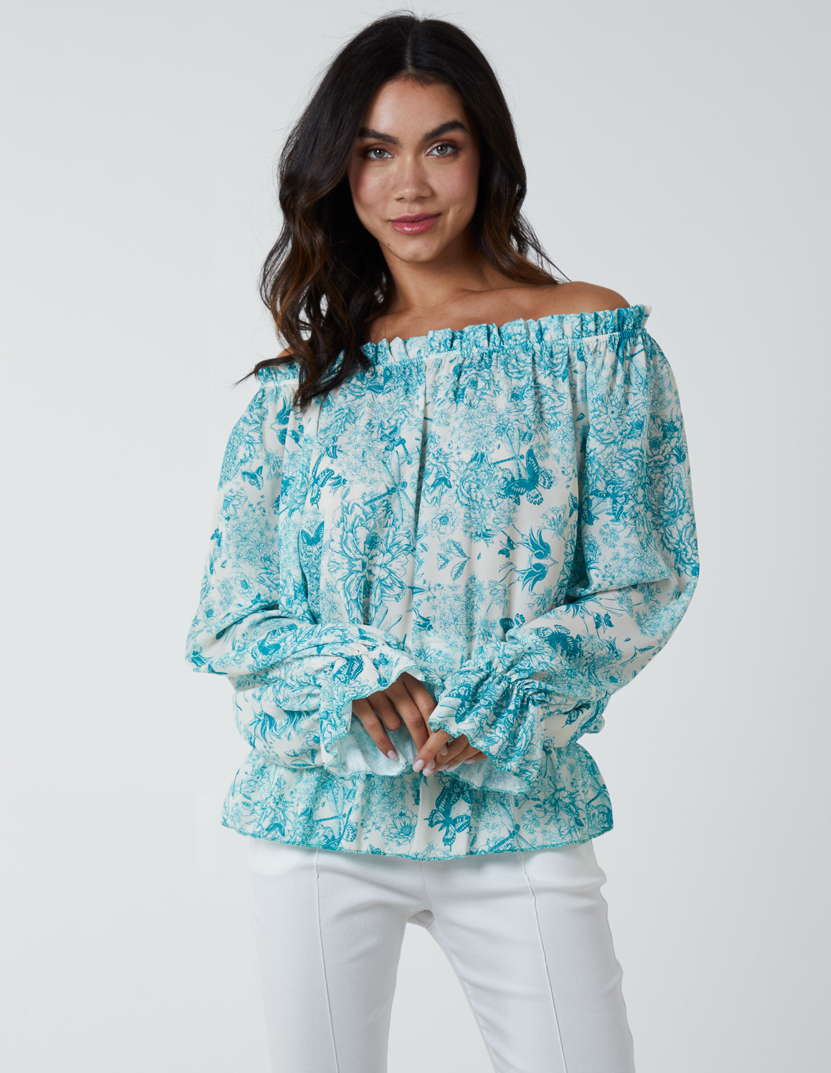 Butterfly Floral Print Gypsy Chiffon Blouse 