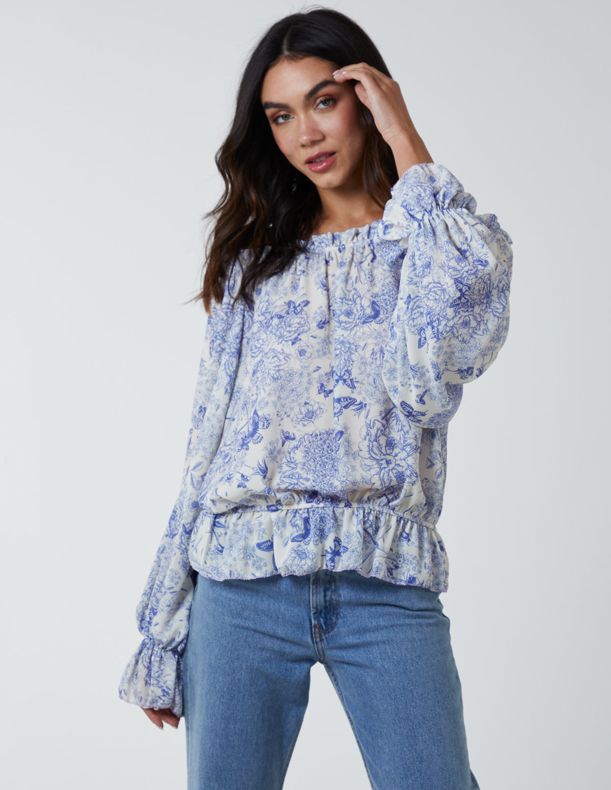 Butterfly Floral Print Gypsy Chiffon Blouse - ONE / Lilac