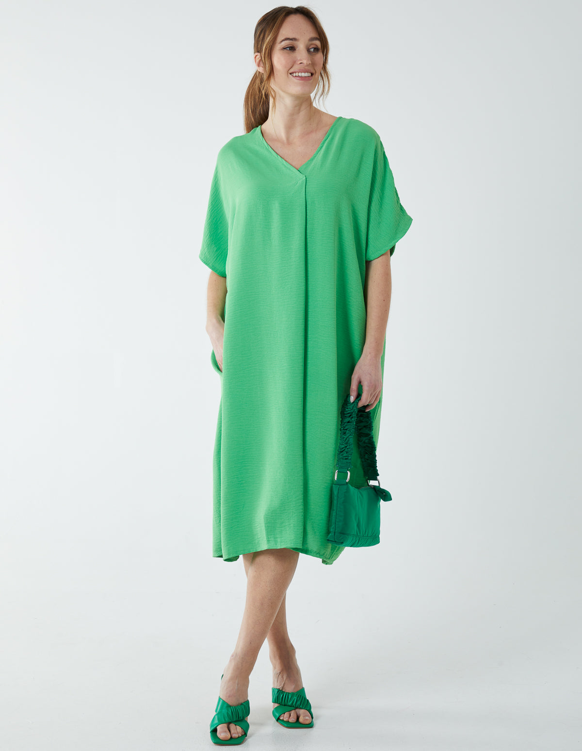 V Neck Long Tunic With Side Pockets 