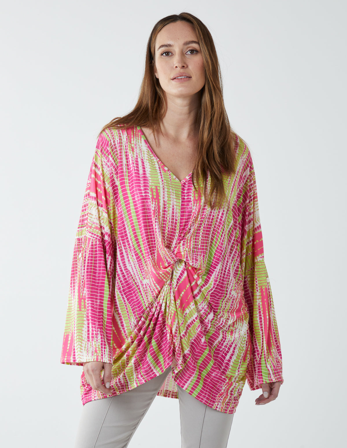 Twist Front Abstract Long Sleeve Top 