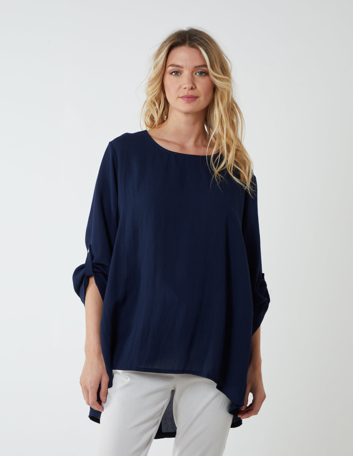 Round Neck Button Sleeve Blouse 