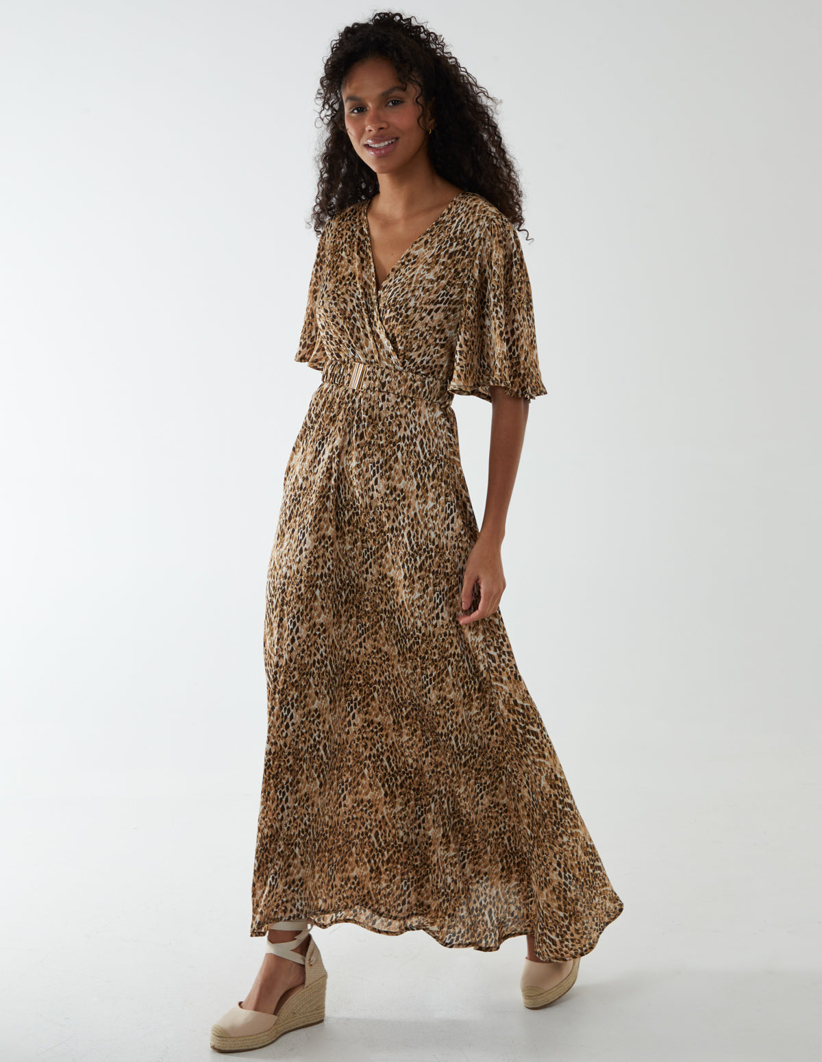 Abstract Maxi Dress With Belt - 10 / BEIGE