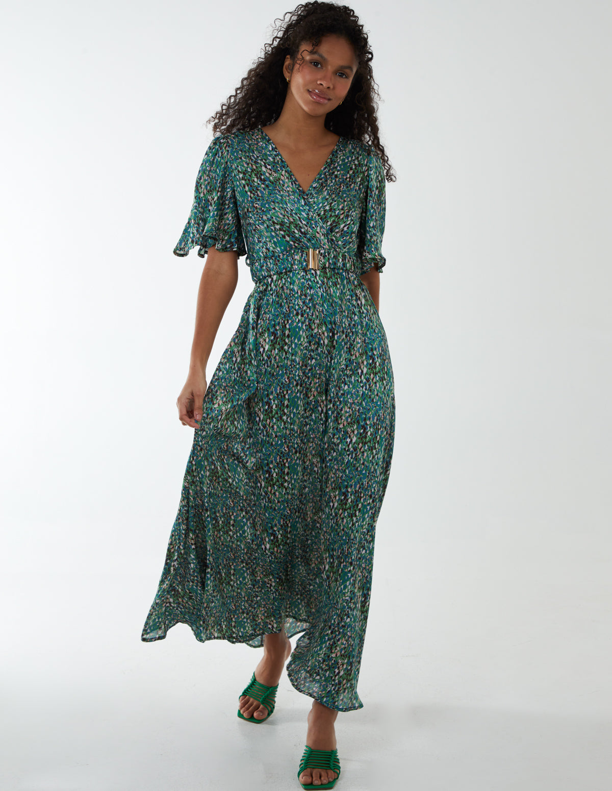 Abstract Maxi Dress With Belt 