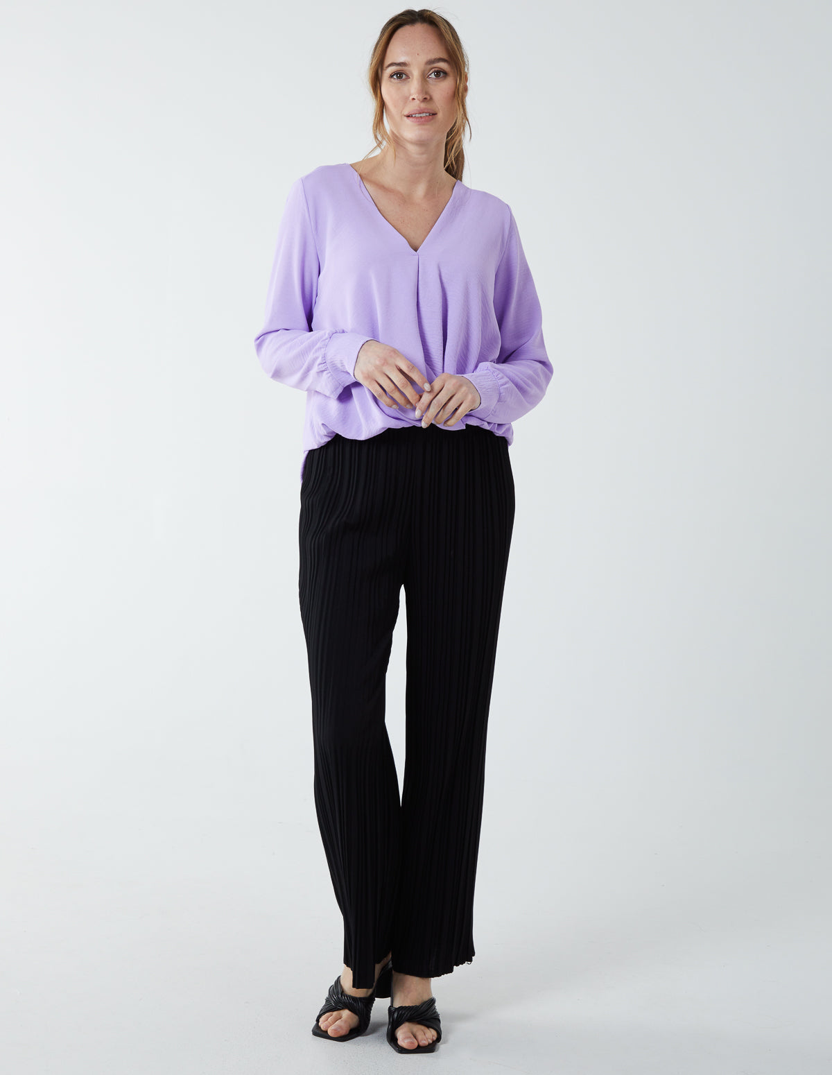 Crossover Woven Plain Blouse - M / Lilac