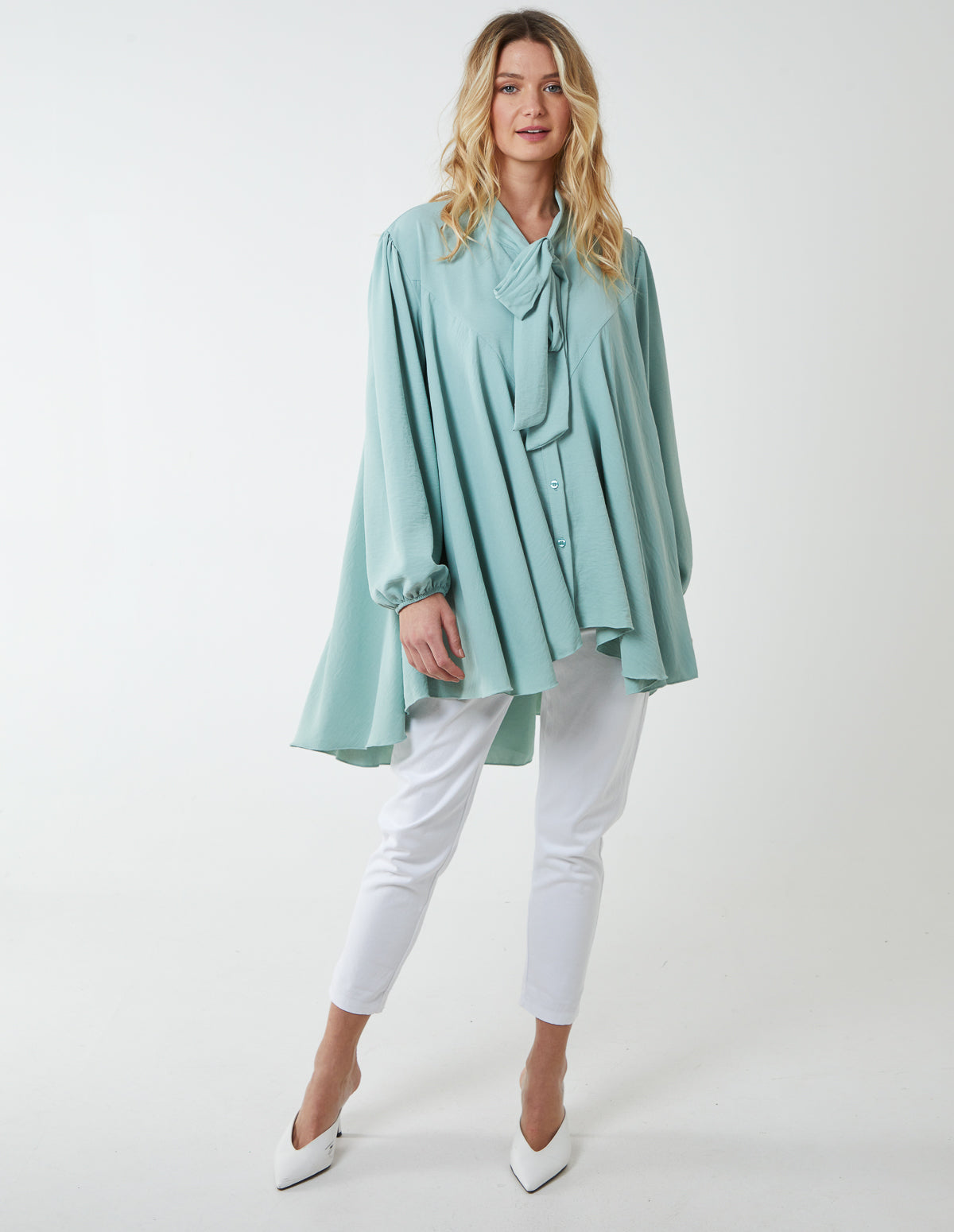 A Line Hi Low Tunic Blouse - ONE / Sage