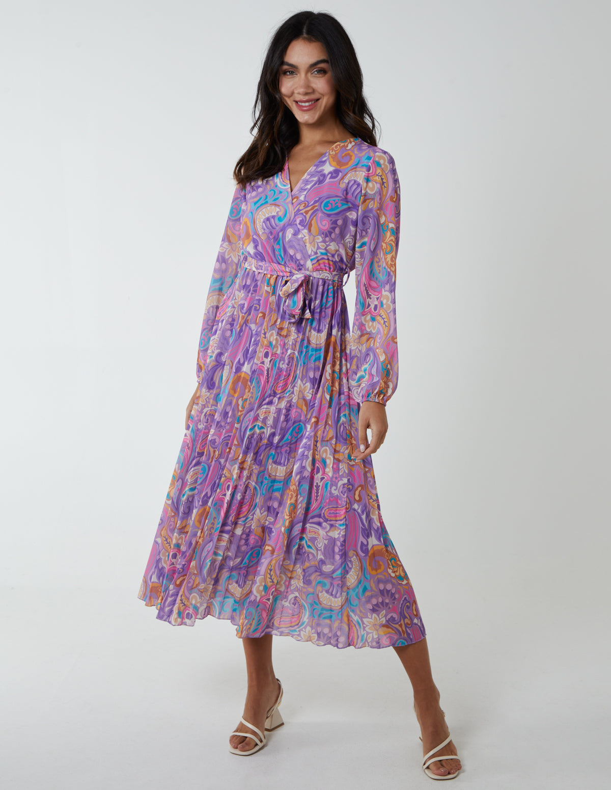 Paisley Wrap Pleated Dress 