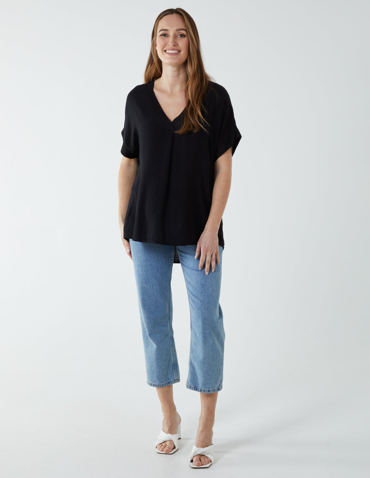 Satin Trim  V Neck Top 