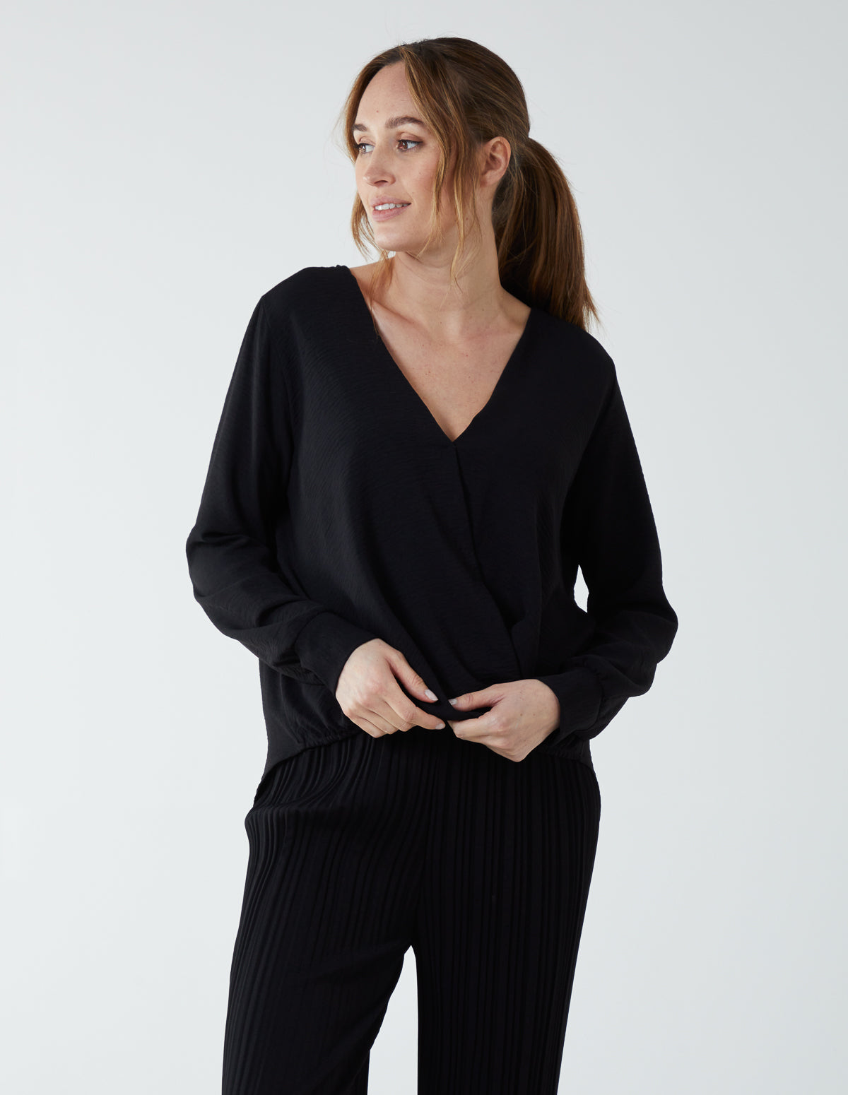 Crossover Woven Plain Blouse - M / BLACK