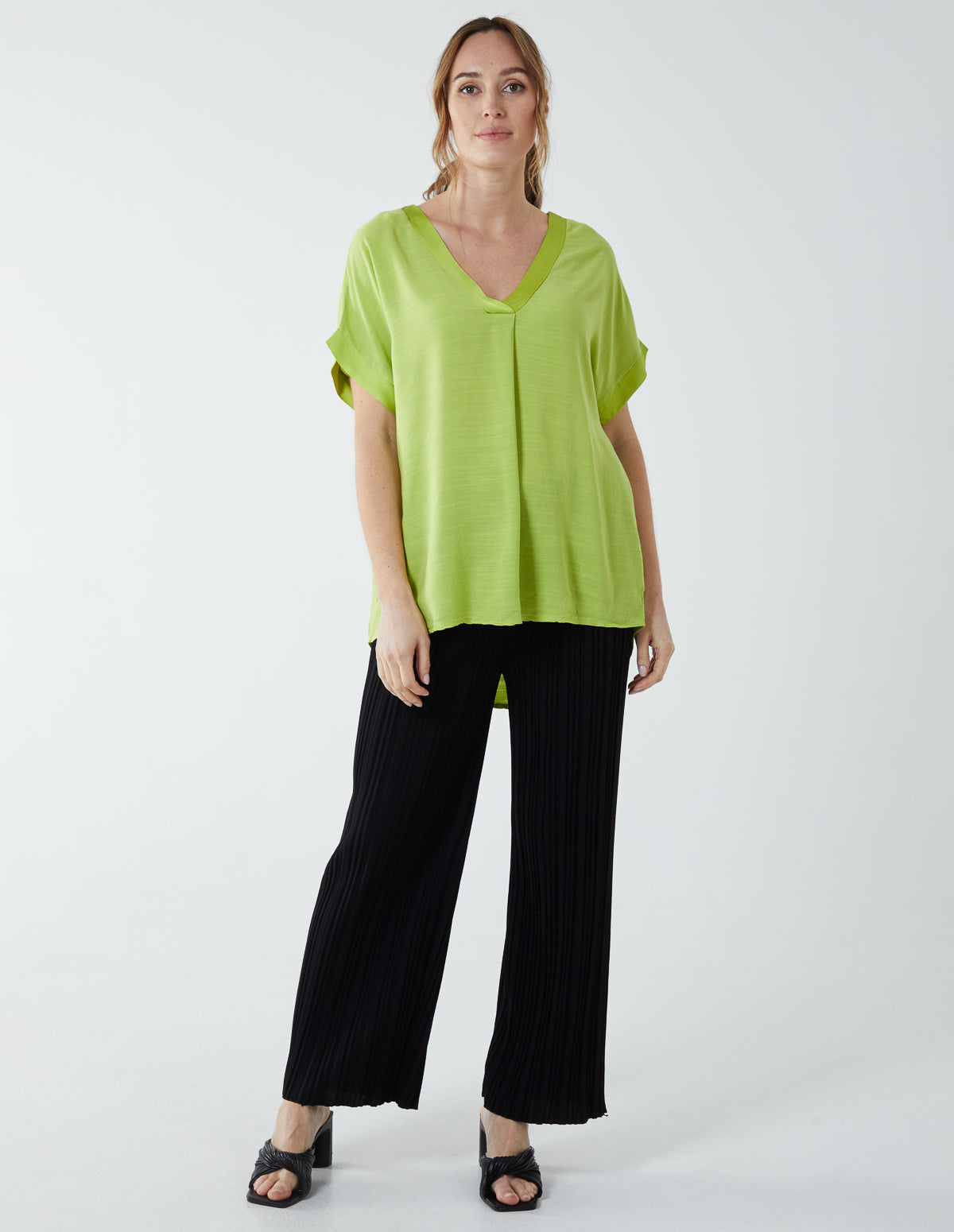 Satin Trim V Neck Top 