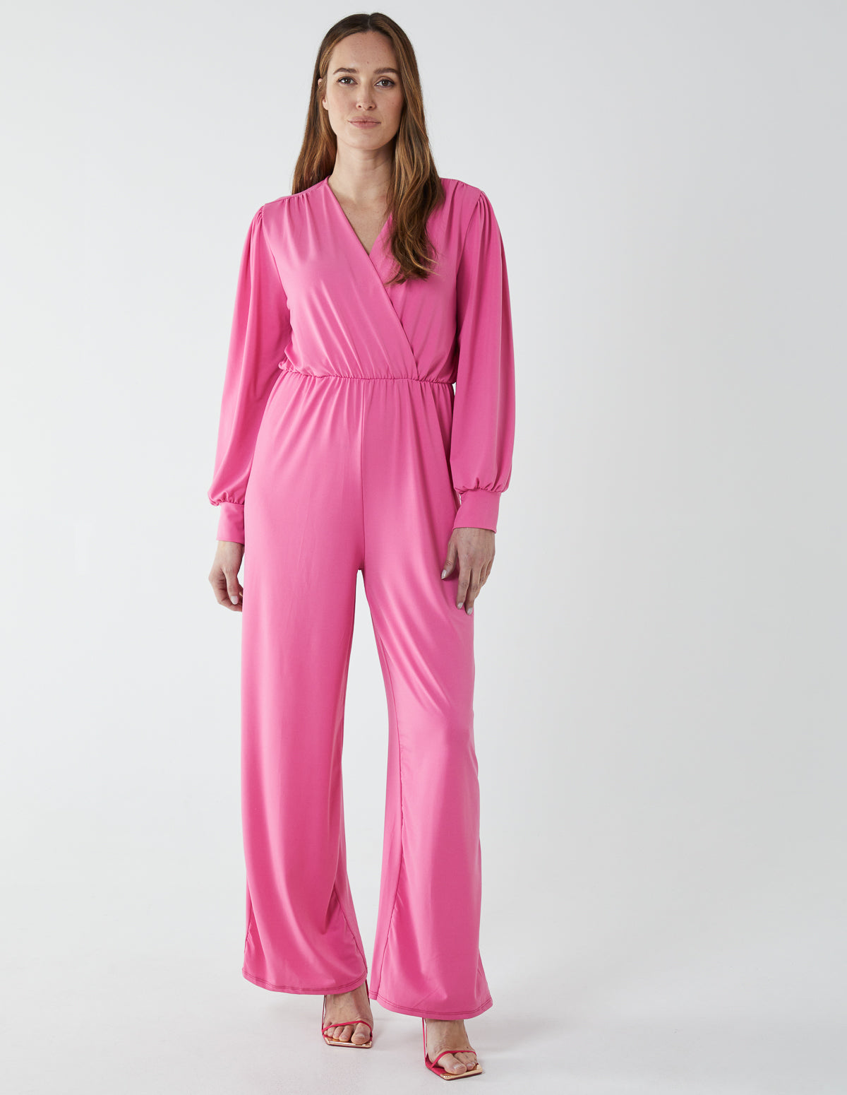 Elasticated Waist Crossover Long Sleeve Jumpsuit 