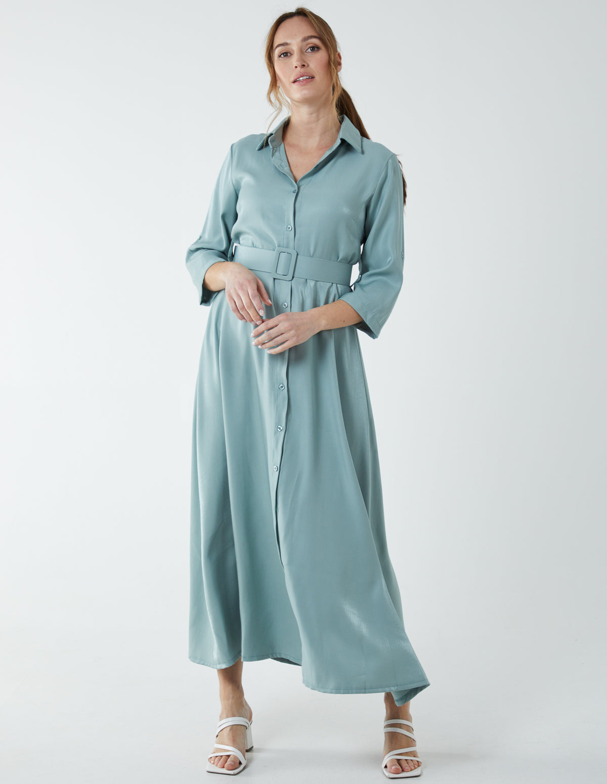 Shimmer Twill Maxi Button Through Shirt Dress 