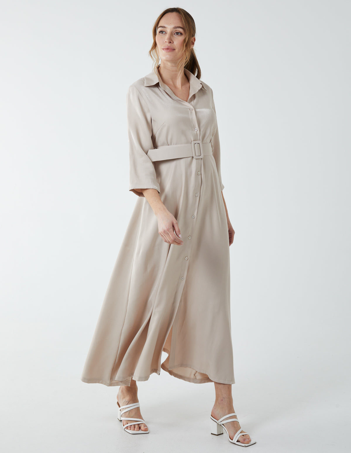 Shimmer Twill Maxi Button Through Shirt Dress 