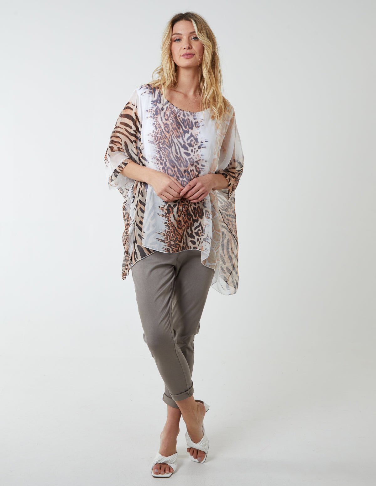 Silk Like Leopard Oversize Top - ONE / WHITE