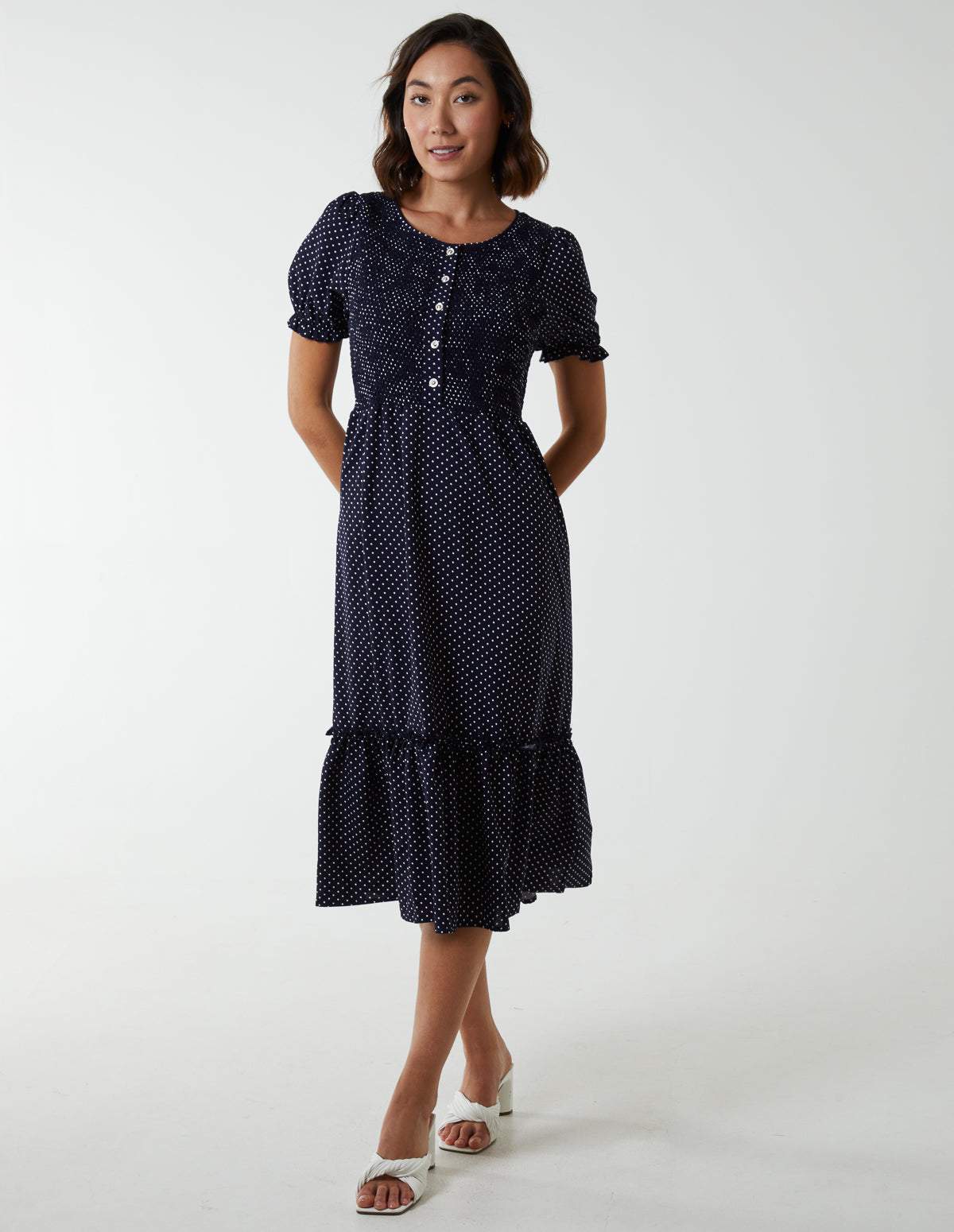 Polkadot Tie Waist Midi Dress 