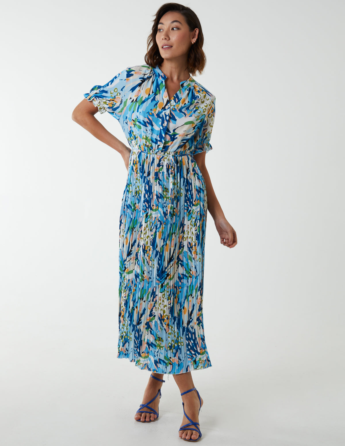 Abstract Pleated Maxi Dress 